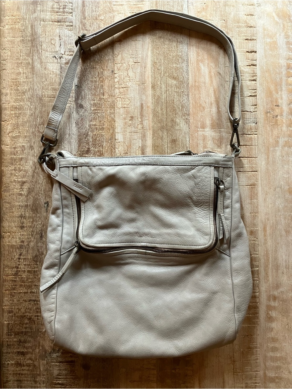 Tano Convertible Backpack Light Gray Leather Crossbody Messenger Bag